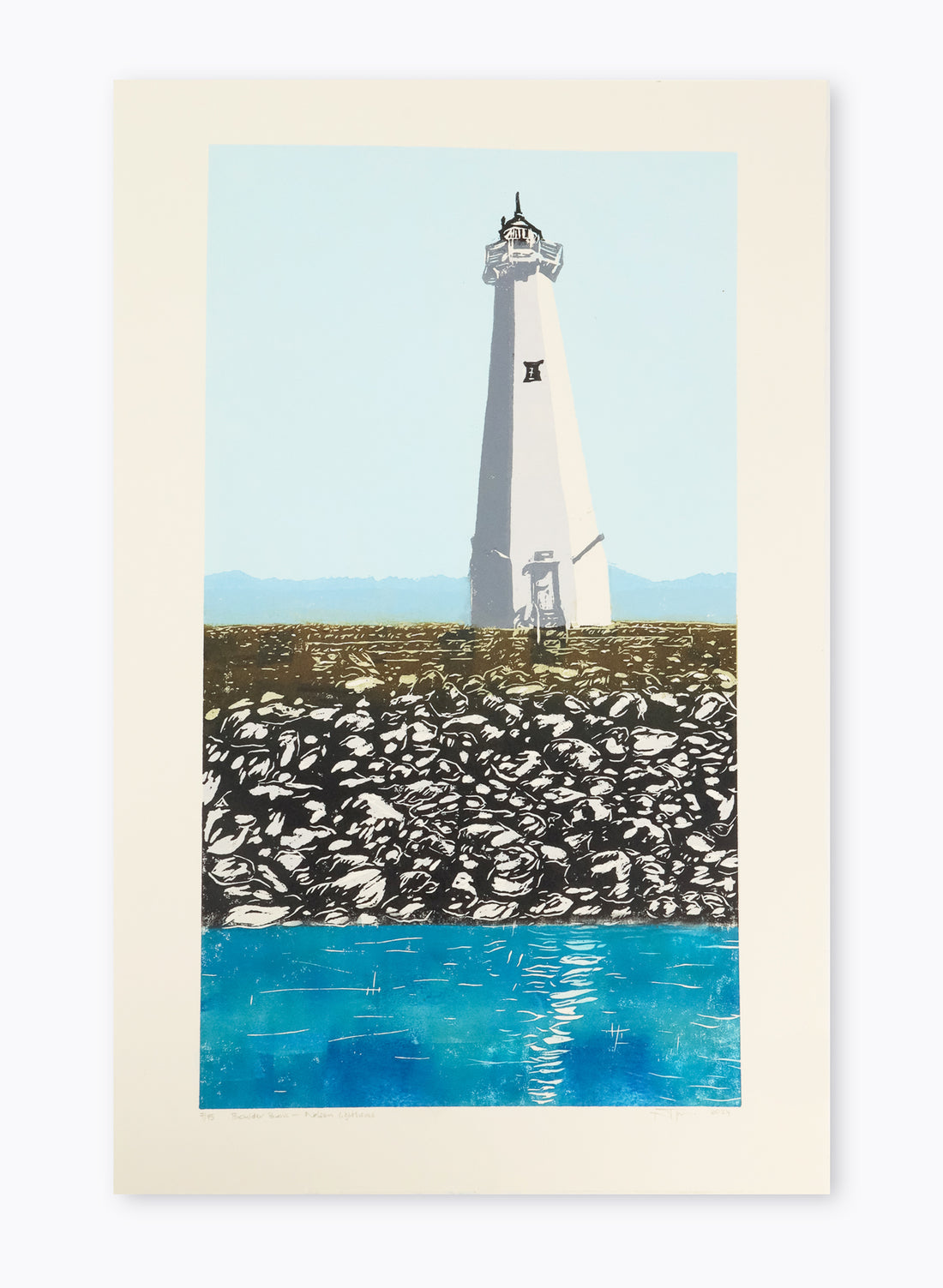 Boulder Bank Lighthouse - Woodblock Print