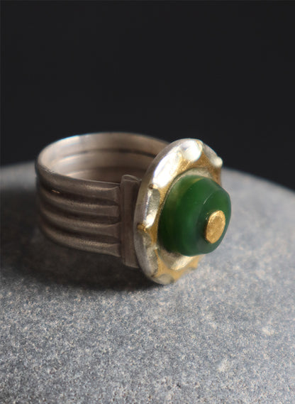 NZ Pounamu Ring 24ct Gold Ring