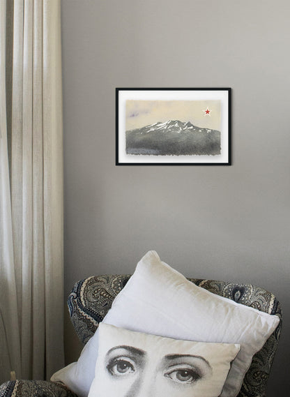 Mount Ruapehu - Postcard Artwork - Grey