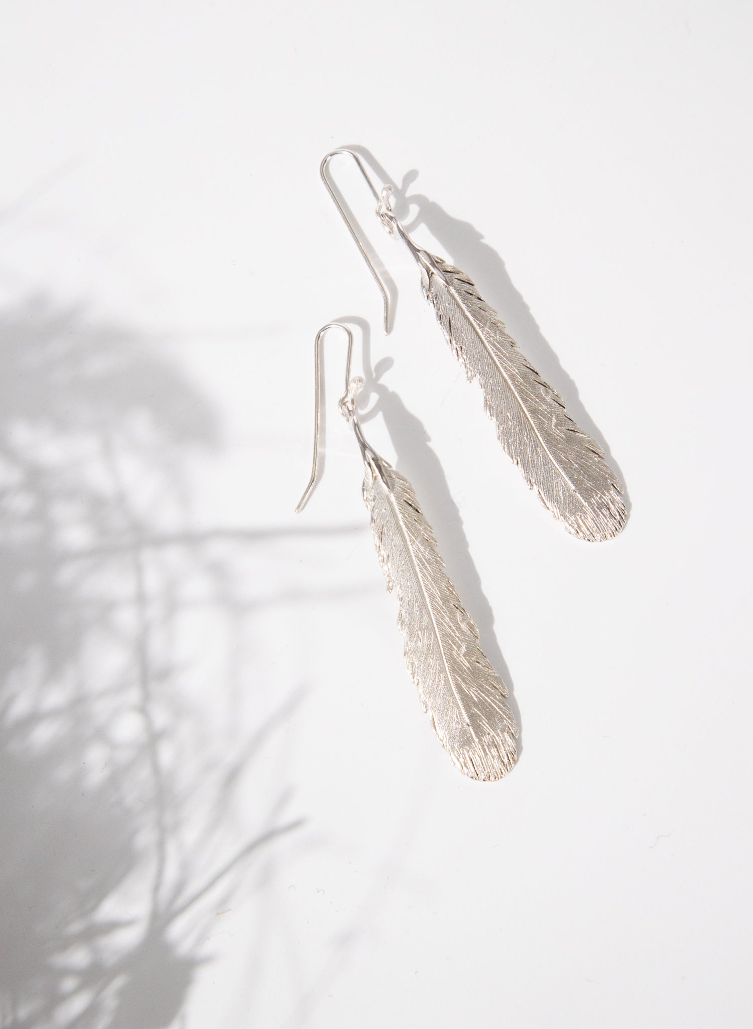 Huia Feather Earrings - Silver