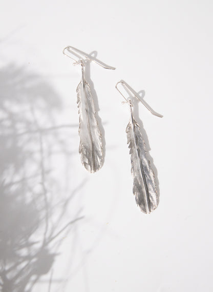 Huia Feather Earrings - Silver