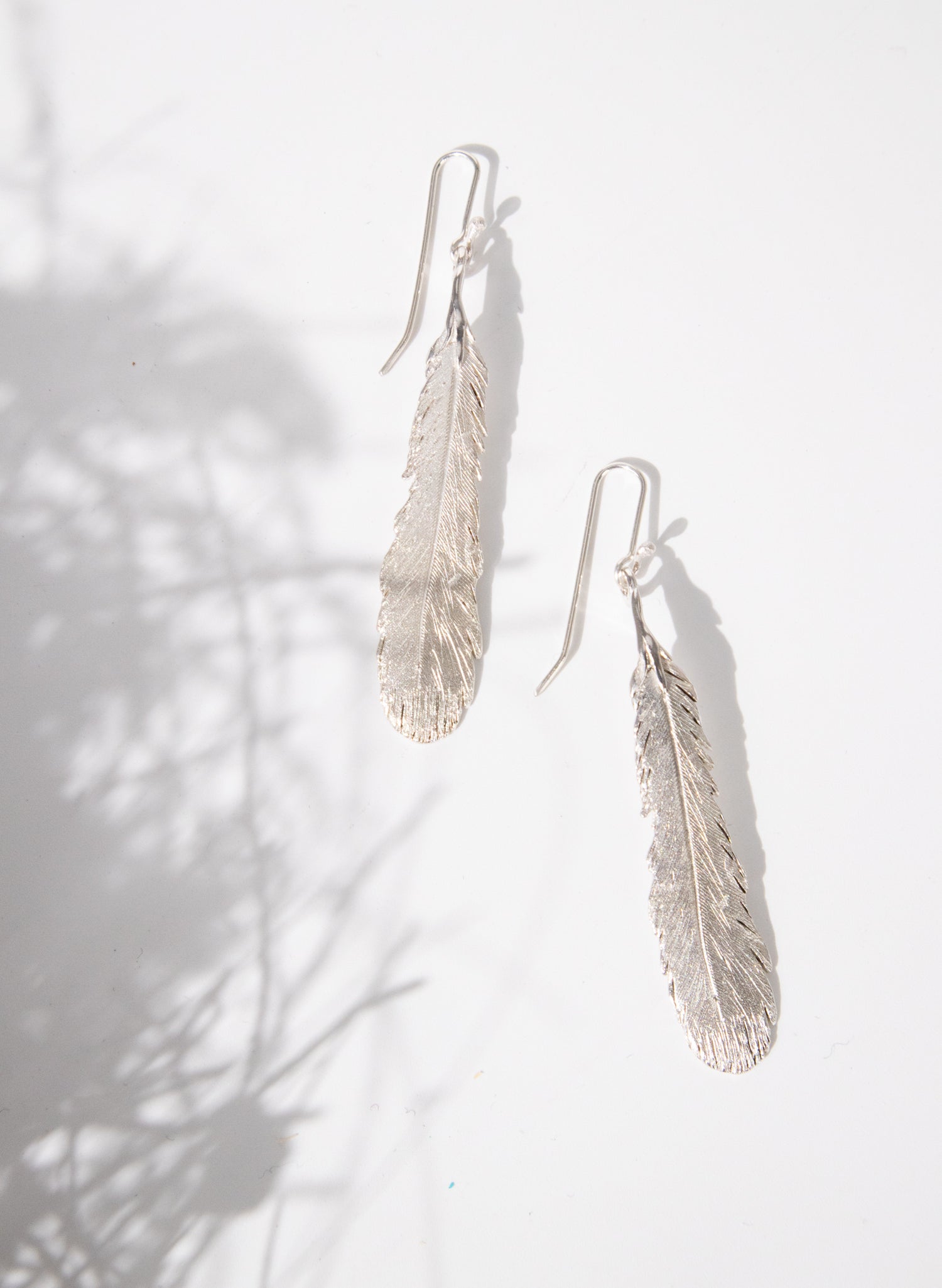 Huia Feather Earrings - Silver