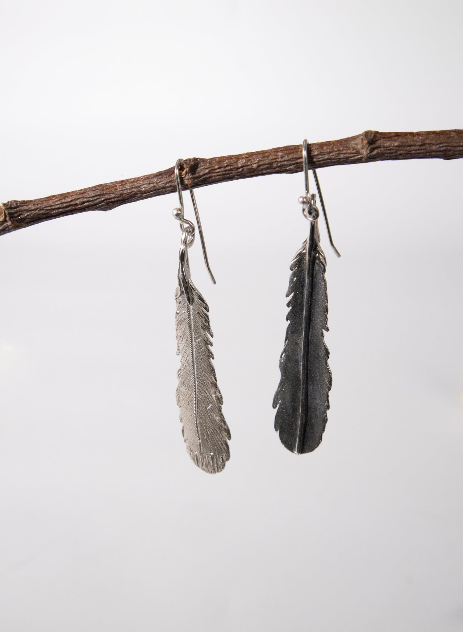 Huia Feather Earrings - Silver