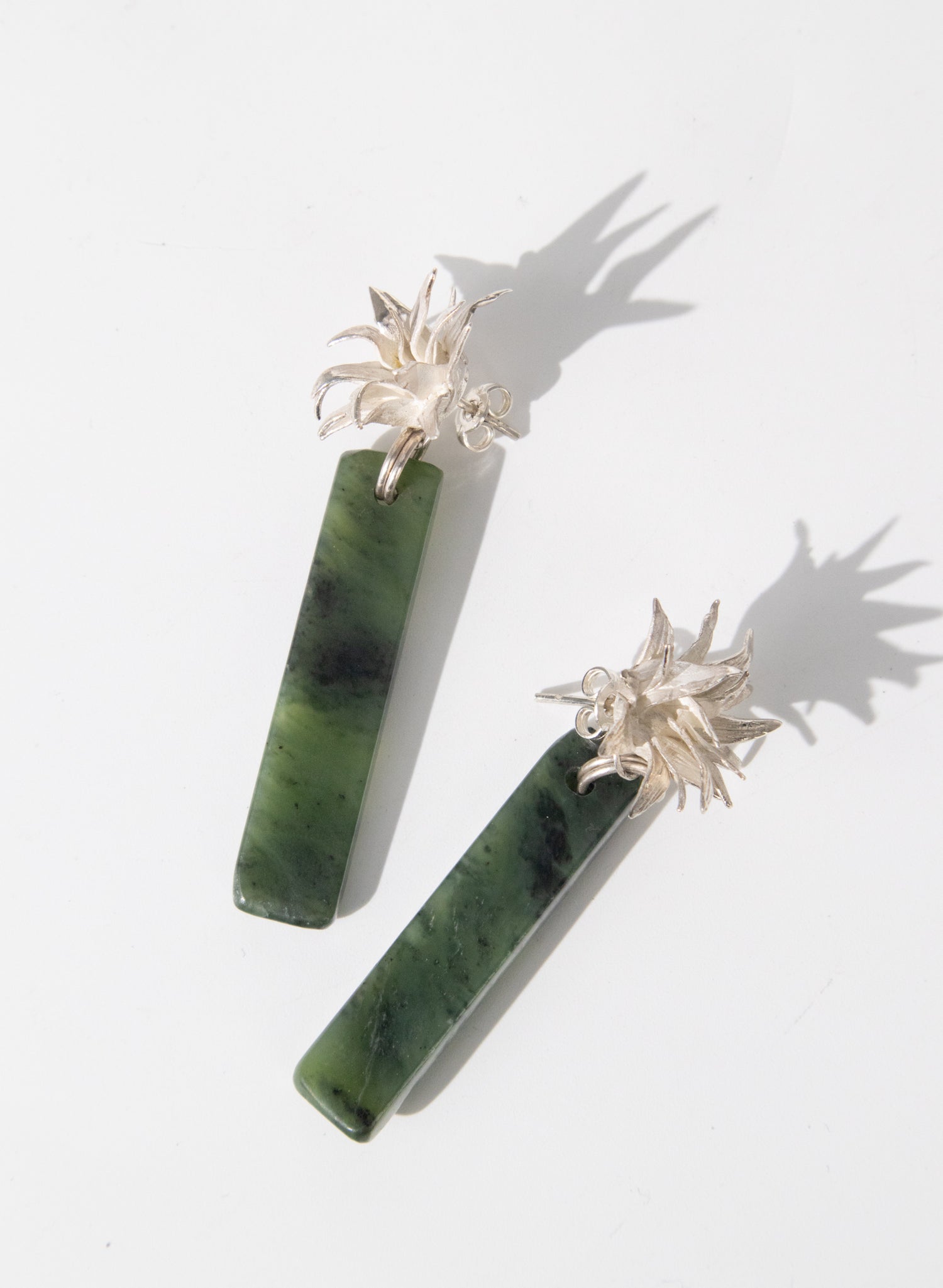 Cabbage Tree - Pounamu &amp; Pure Silver Stud Earrings