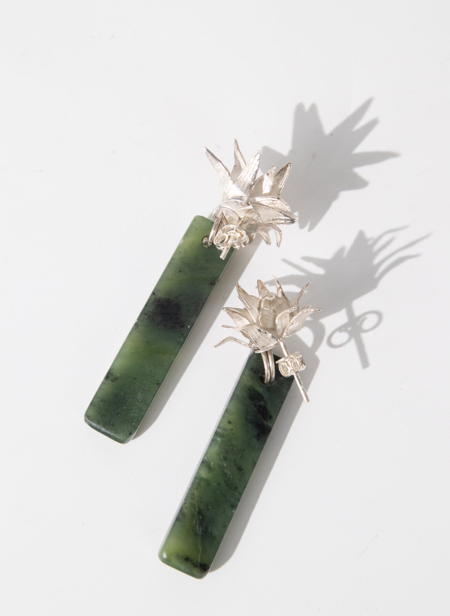 Cabbage Tree - Pounamu &amp; Pure Silver Stud Earrings