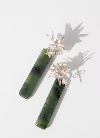 Cabbage Tree - Pounamu &amp; Pure Silver Stud Earrings