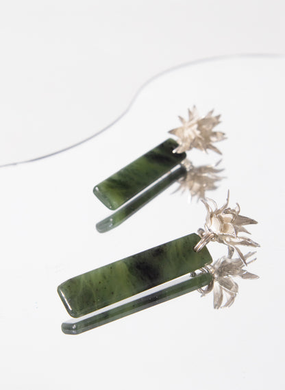 Cabbage Tree - Pounamu &amp; Pure Silver Stud Earrings