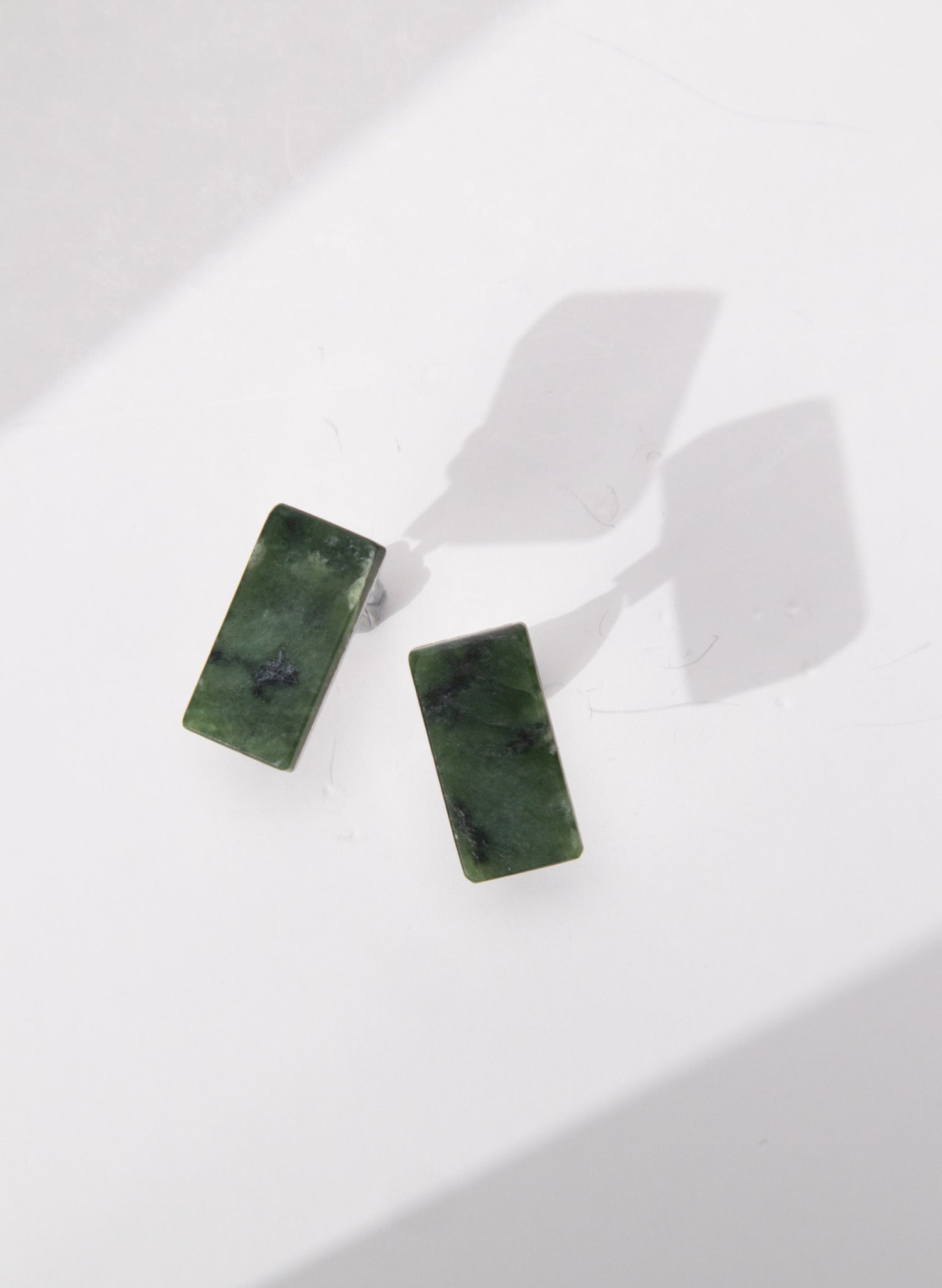 Rectangle Shaped Pounamu Stud Earrings