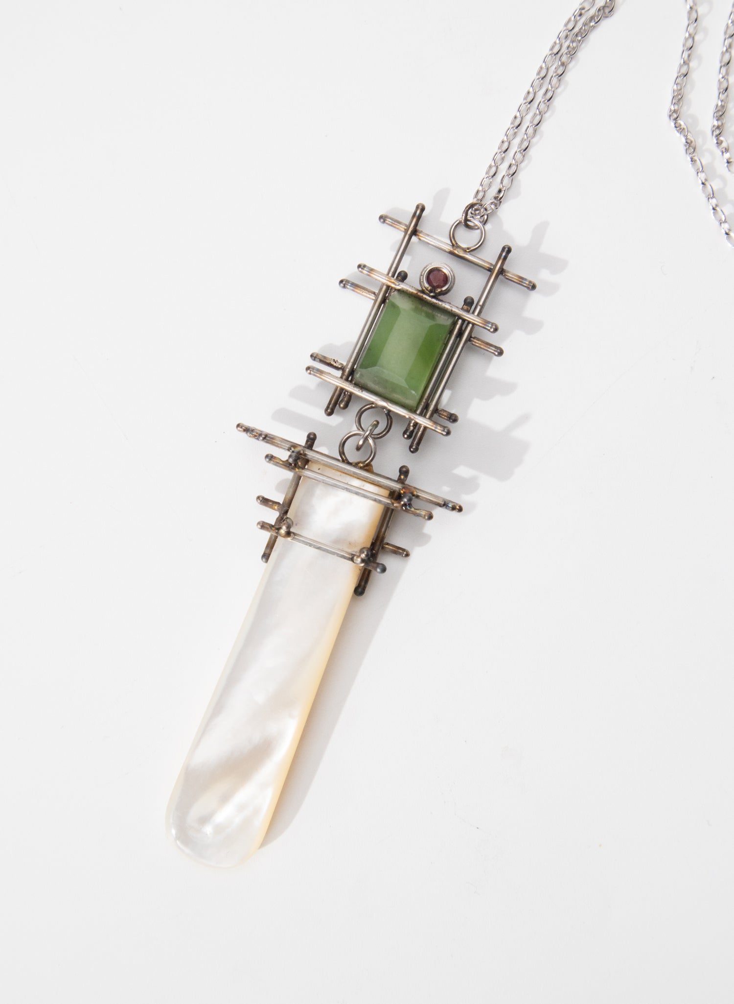 Mother of Pearl, NZ Pounamu, Ruby Necklace