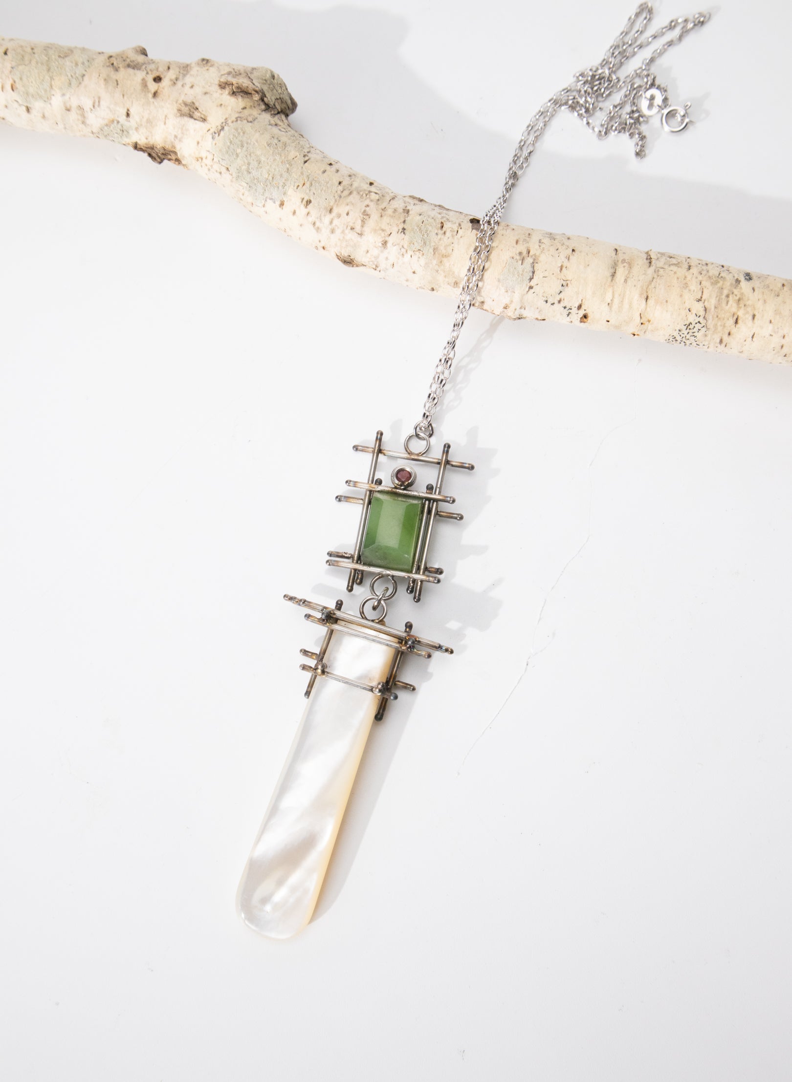 Mother of Pearl, NZ Pounamu, Ruby Necklace