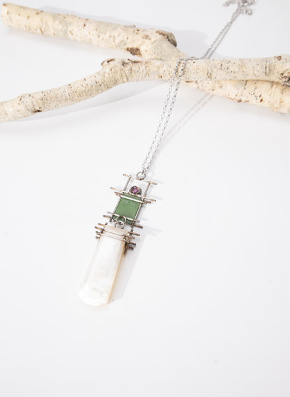 Mother of Pearl, NZ Pounamu, Ruby Necklace