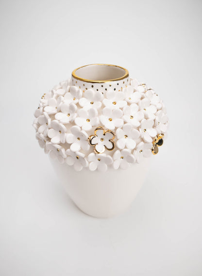 XL Ginger Jar - White with Golden Flowers