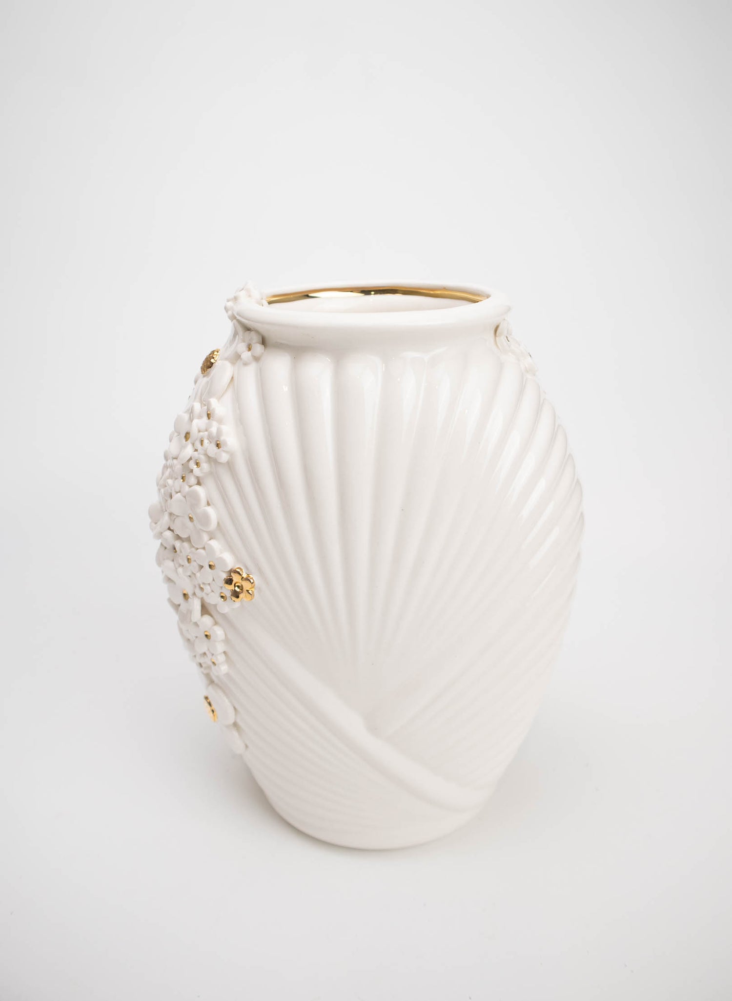 XL Deco Vase - White and Gold Flowers