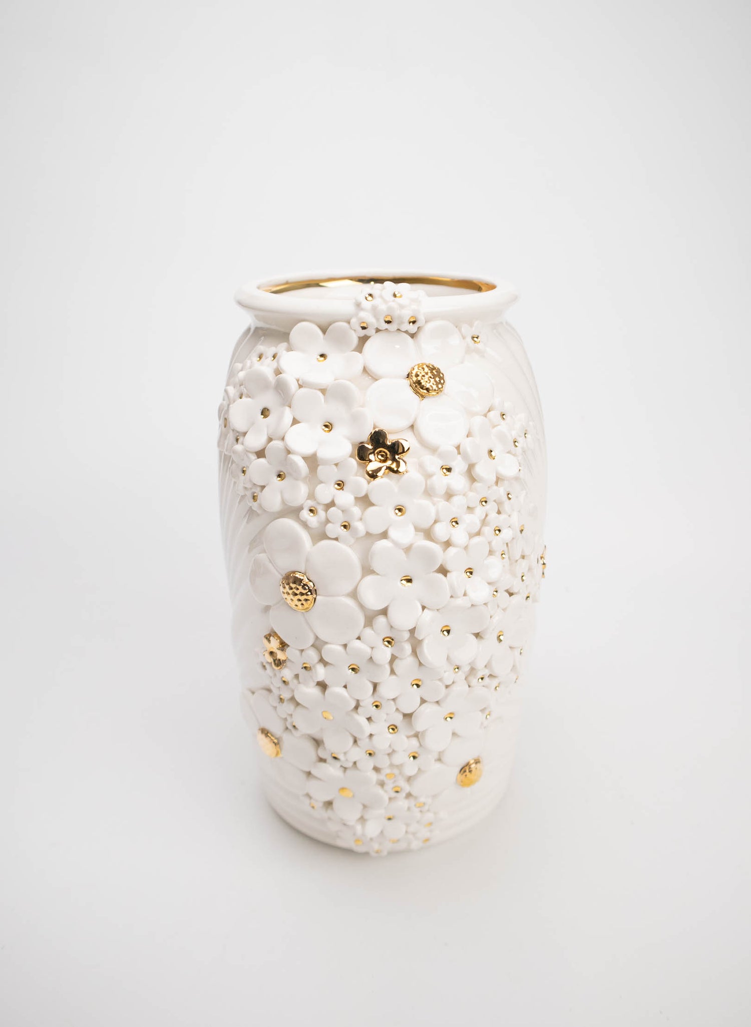 XL Deco Vase - White and Gold Flowers