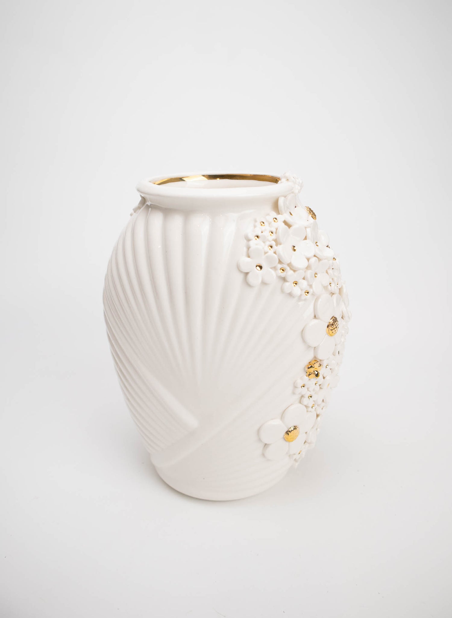 XL Deco Vase - White and Gold Flowers