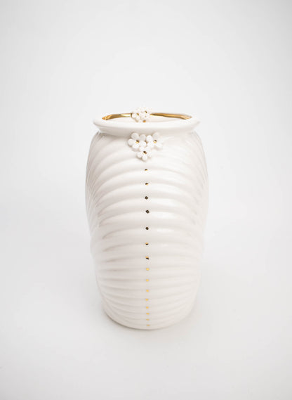 XL Deco Vase - White and Gold Flowers