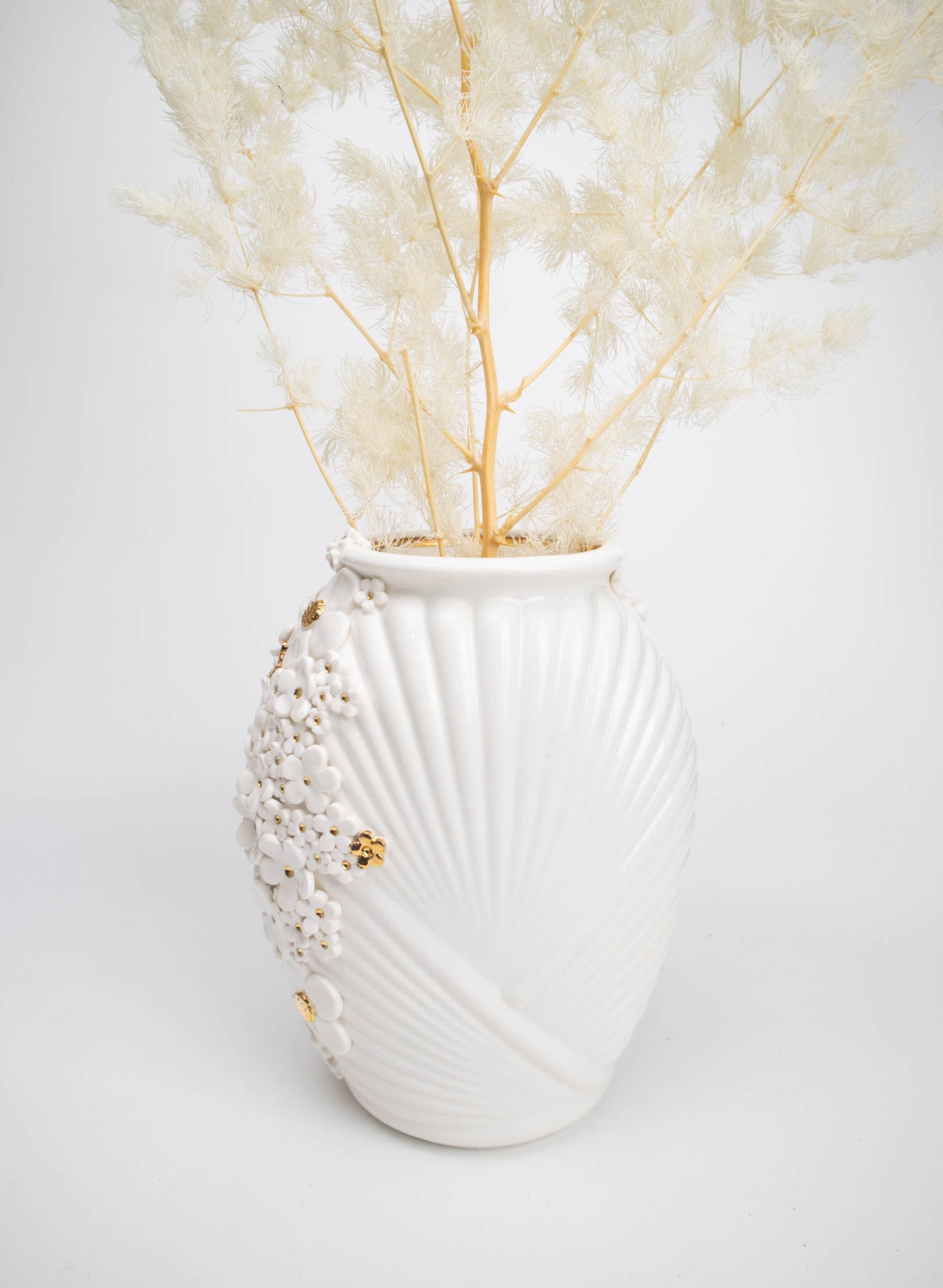 XL Deco Vase - White and Gold Flowers