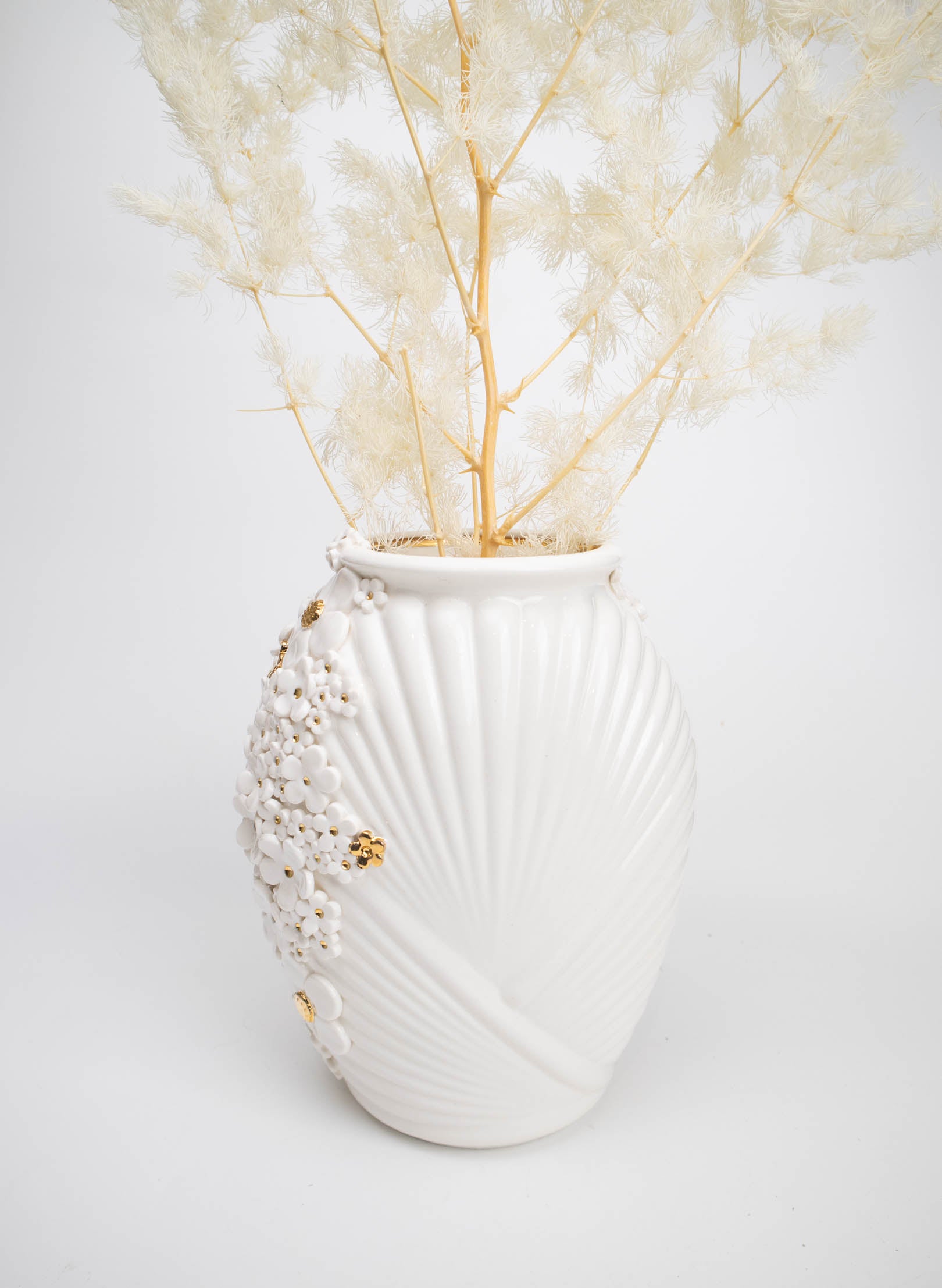 XL Deco Vase - White and Gold Flowers