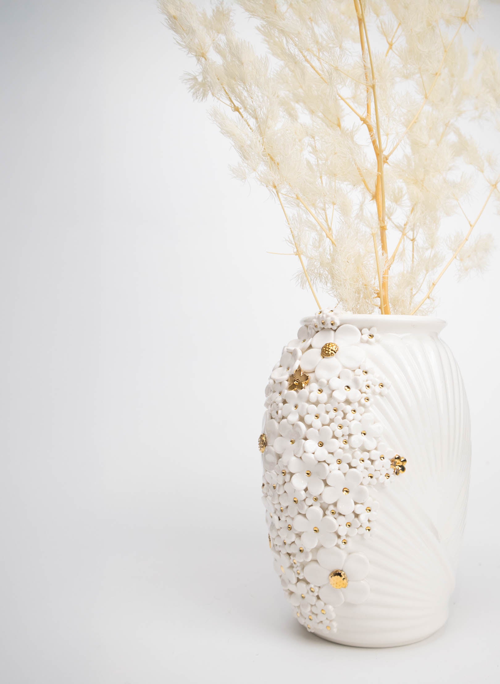 XL Deco Vase - White and Gold Flowers