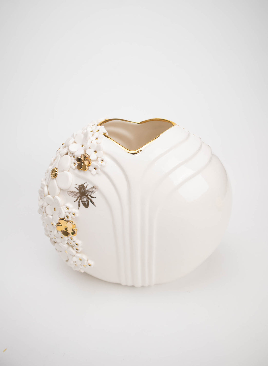 XL Deco Vase - White and Gold Flowers and Bee