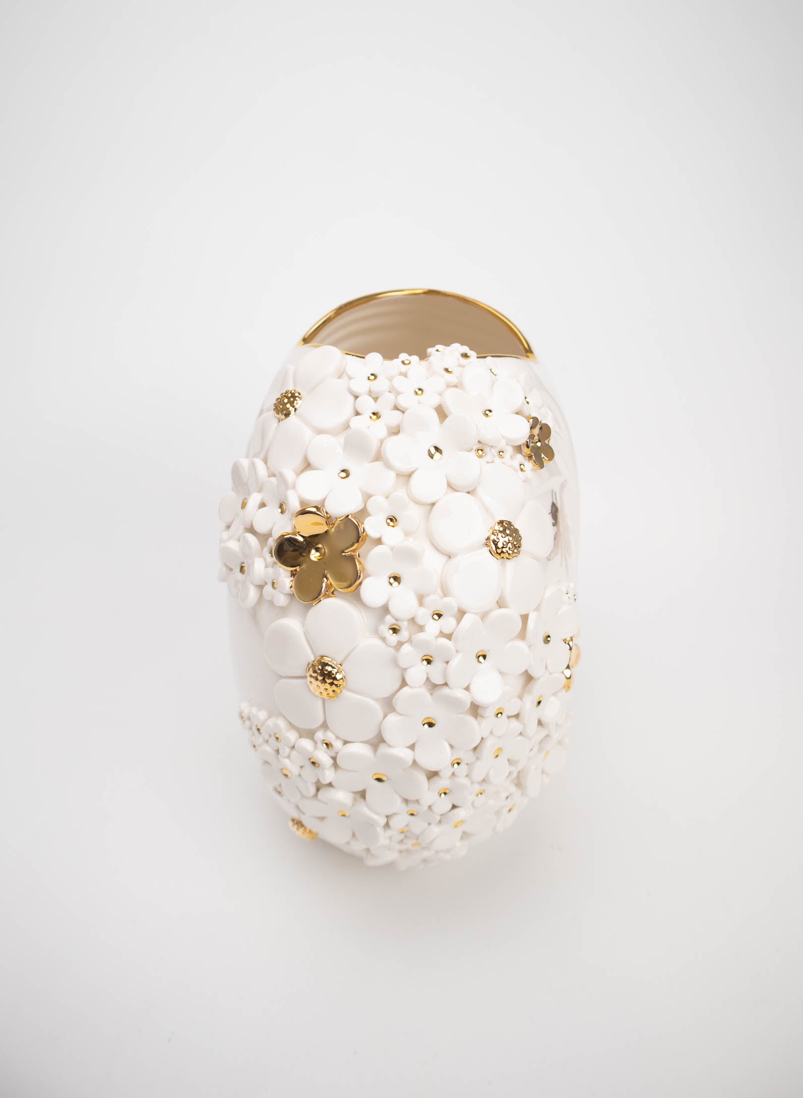 XL Deco Vase - White and Gold Flowers and Bee