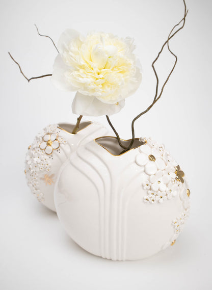 XL Deco Vase - White and Gold Flowers and Bee