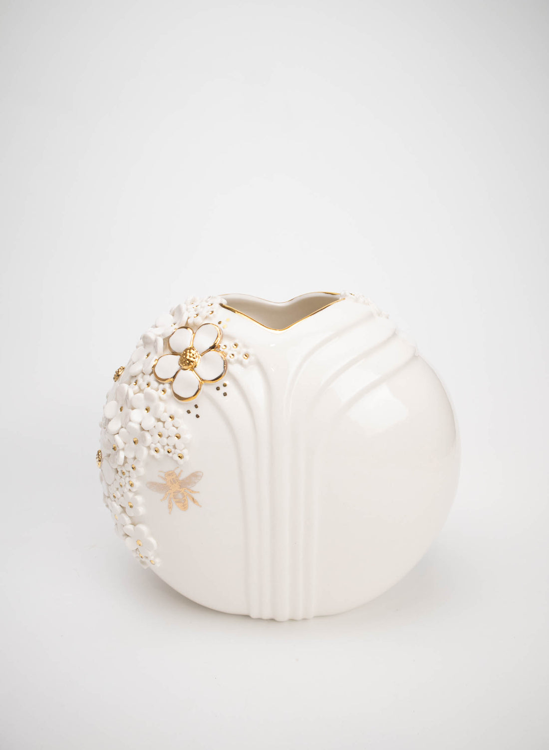 XL Deco Vase - White and Gold Flowers and Bee