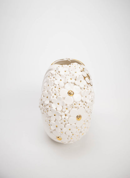 XL Deco Vase - White and Gold Flowers and Bee