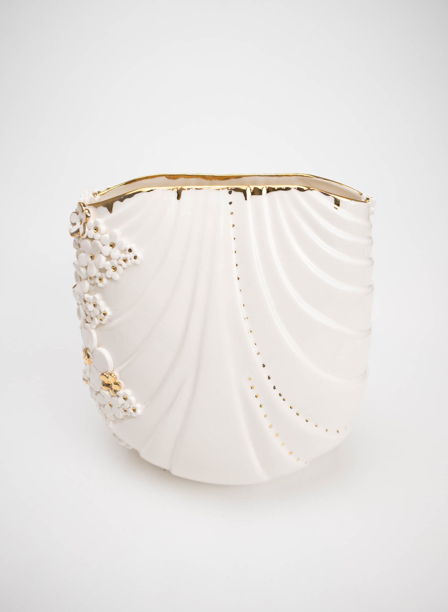 XL Deco Vase - White and Gold Flowers and Butterfly