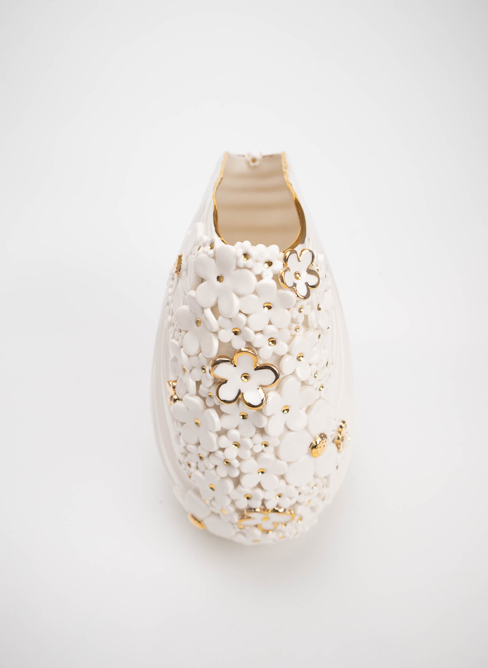 XL Deco Vase - White and Gold Flowers and Butterfly