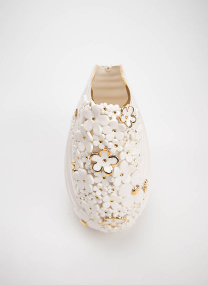 XL Deco Vase - White and Gold Flowers and Butterfly