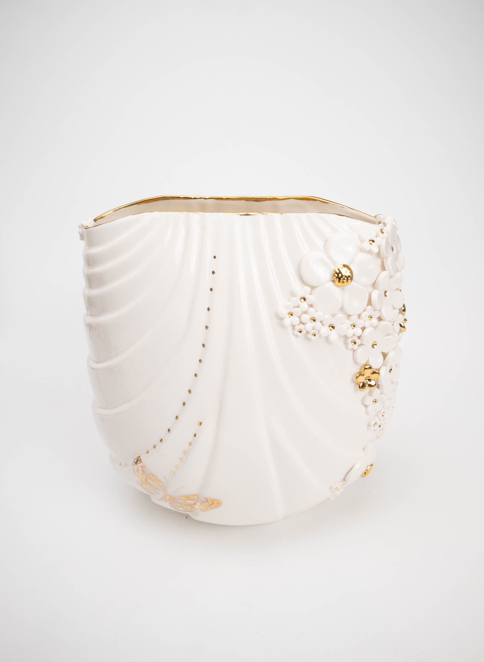 XL Deco Vase - White and Gold Flowers and Butterfly