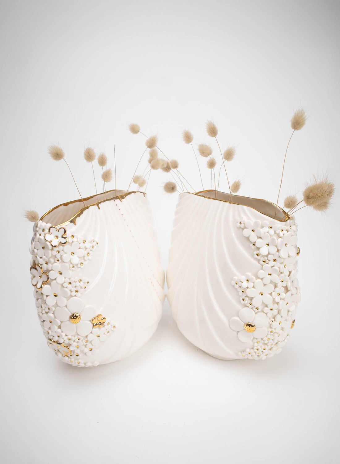 XL Deco Vase - White and Gold Flowers and Butterfly