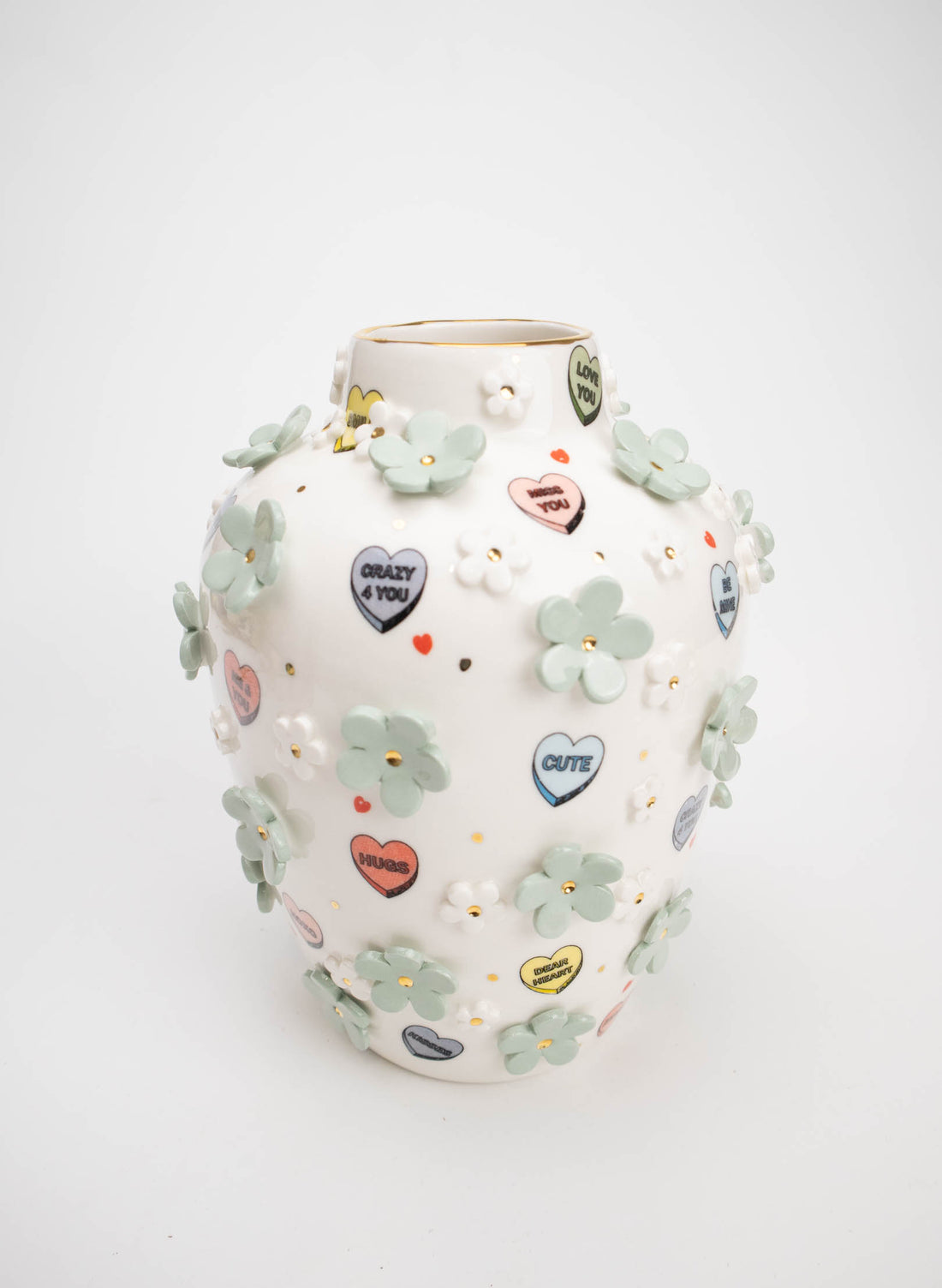 XL Ginger Jar - White with Grey and White Flowers