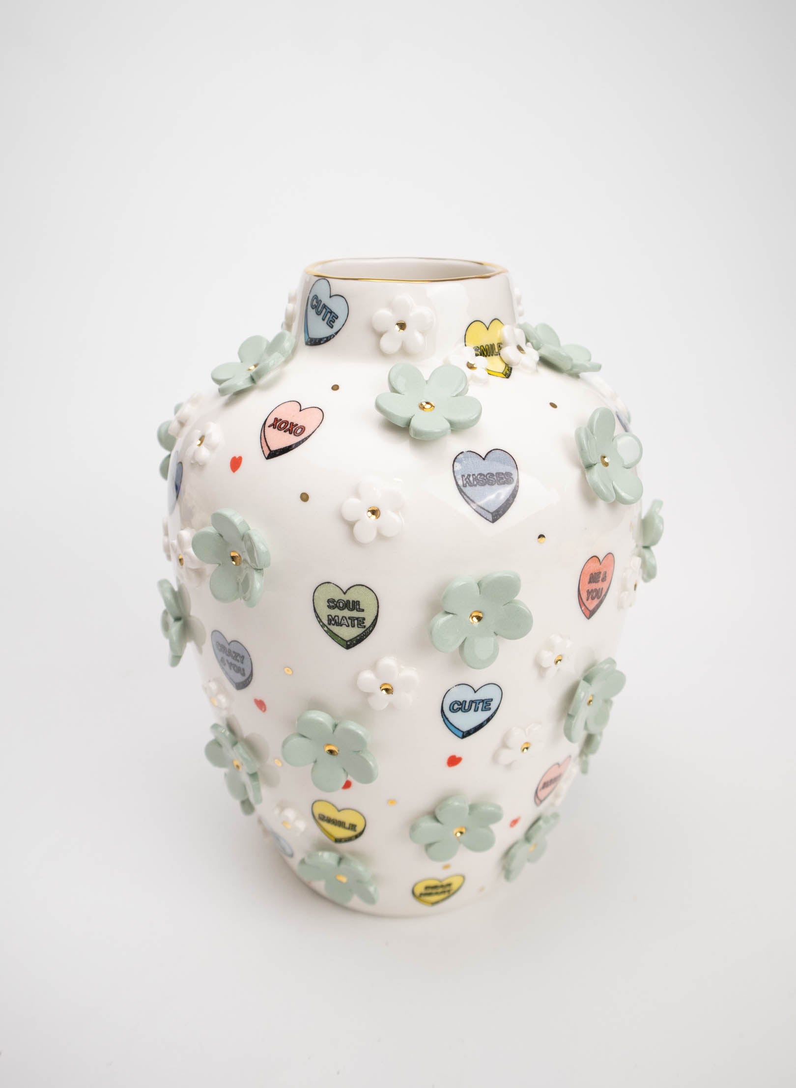 XL Ginger Jar - White with Grey and White Flowers