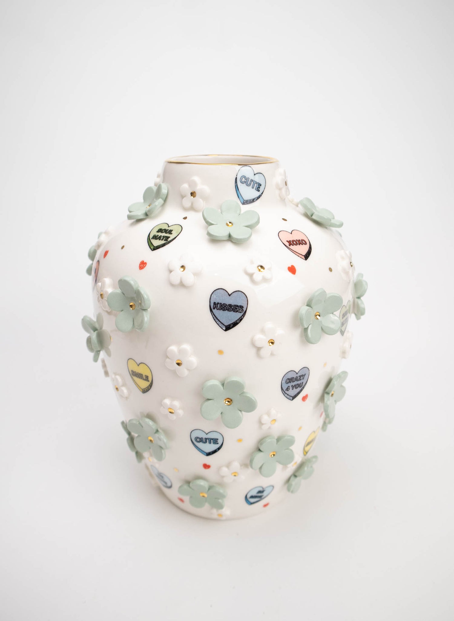 XL Ginger Jar - White with Grey and White Flowers