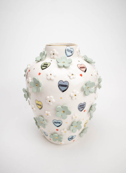 XL Ginger Jar - White with Grey and White Flowers