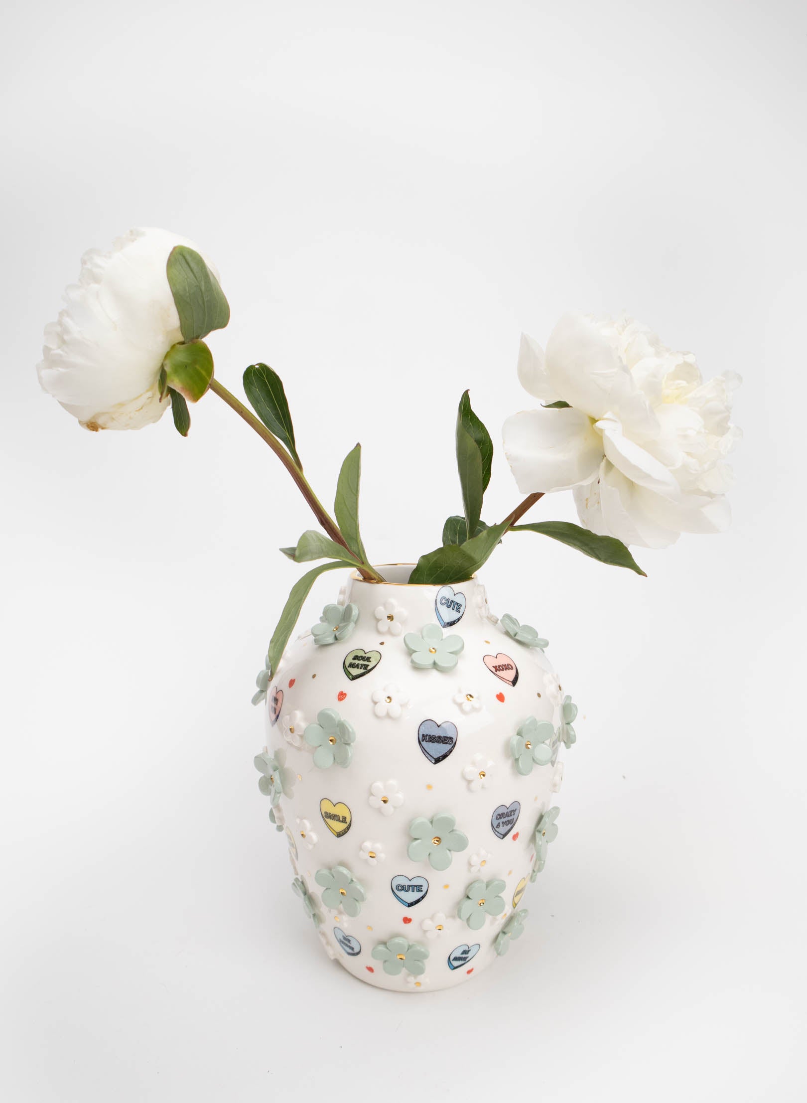 XL Ginger Jar - White with Grey and White Flowers