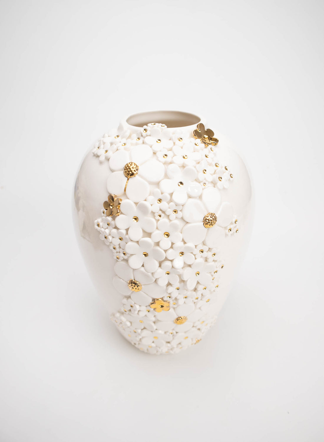 XL Round Deco Vase - White and Gold Flowers