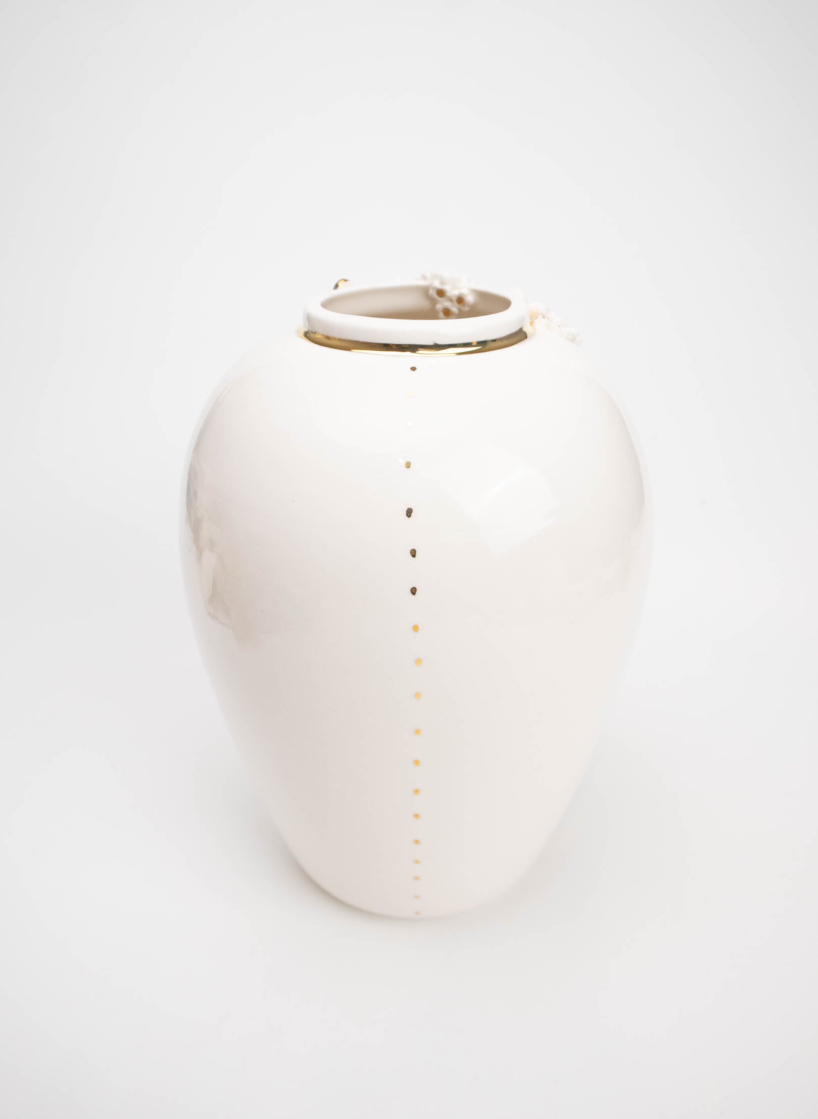 XL Round Deco Vase - White and Gold Flowers