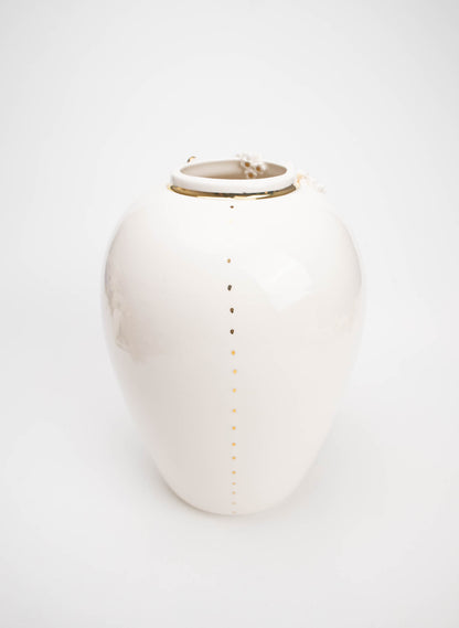 XL Round Deco Vase - White and Gold Flowers