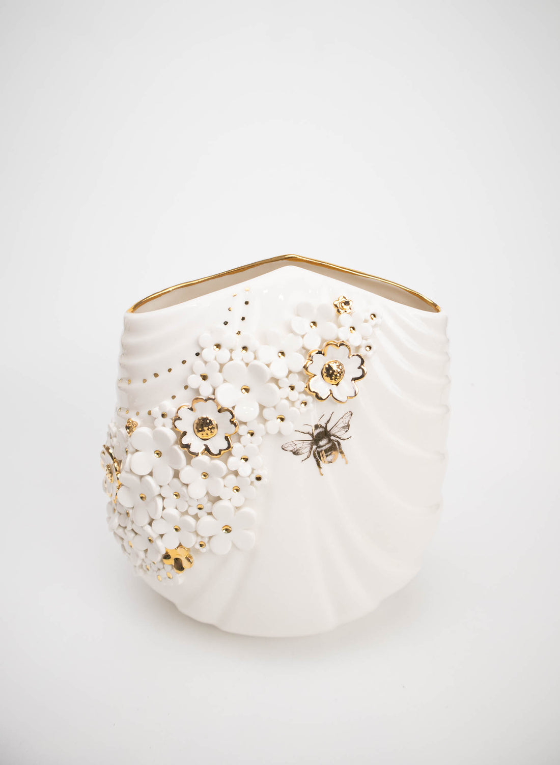 XL Deco Vase - White and Gold Flowers and Bee