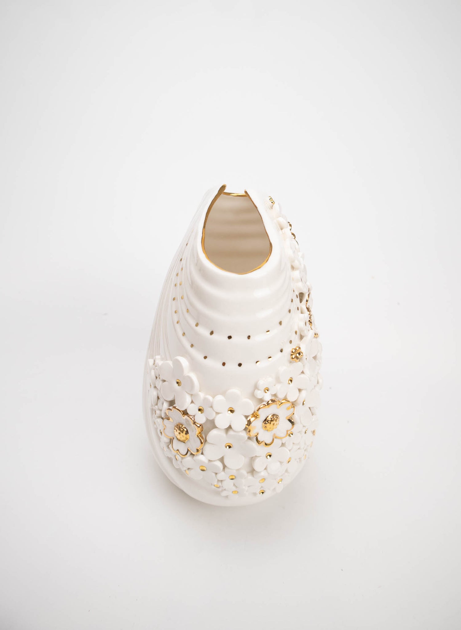 XL Deco Vase - White and Gold Flowers and Bee