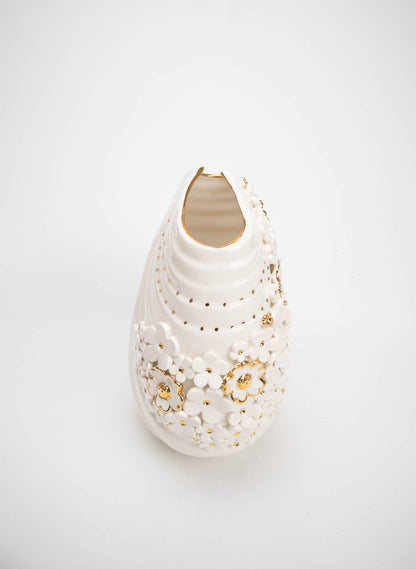 XL Deco Vase - White and Gold Flowers and Bee