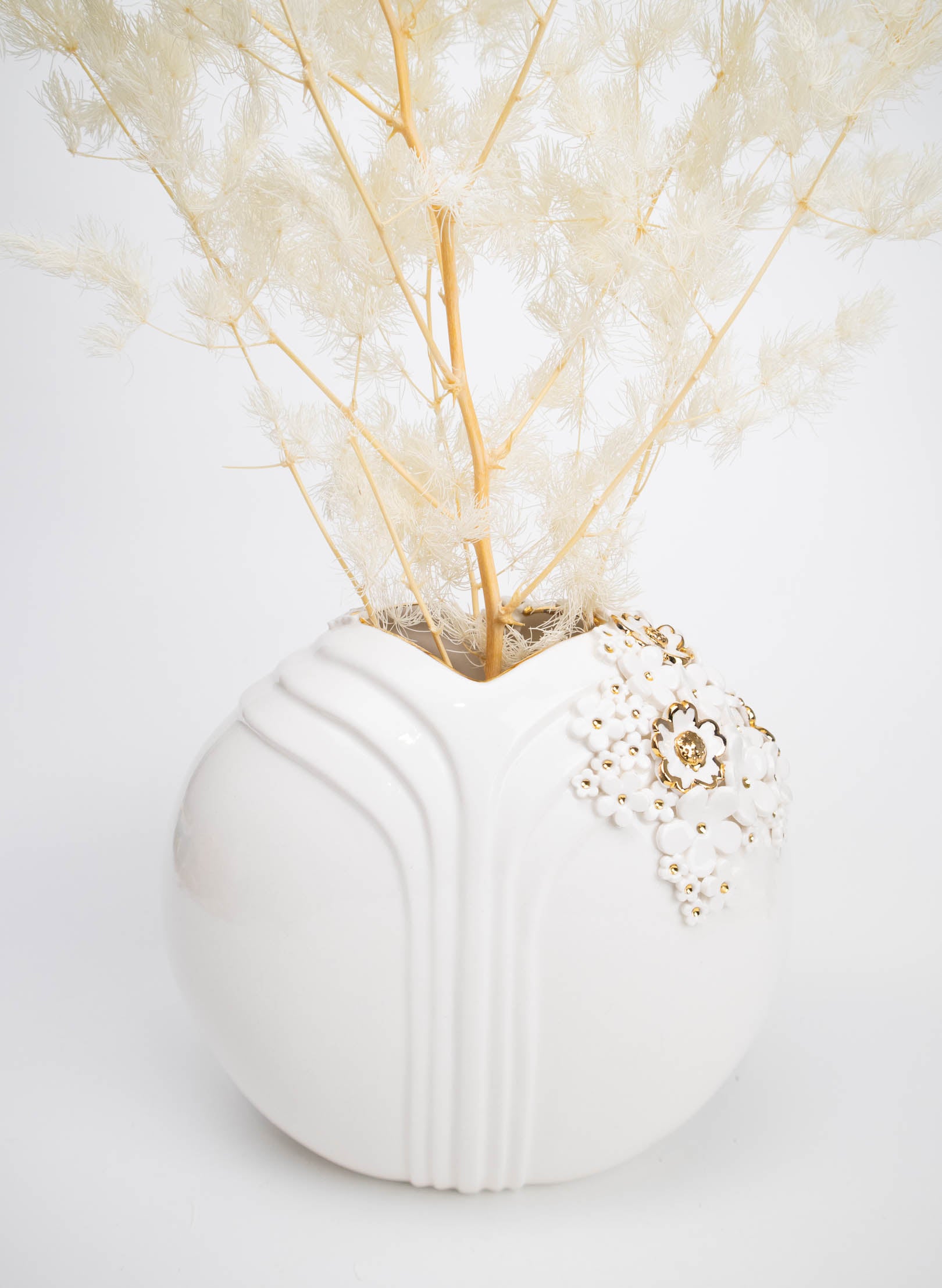 XL Deco Vase - White and Gold Flowers