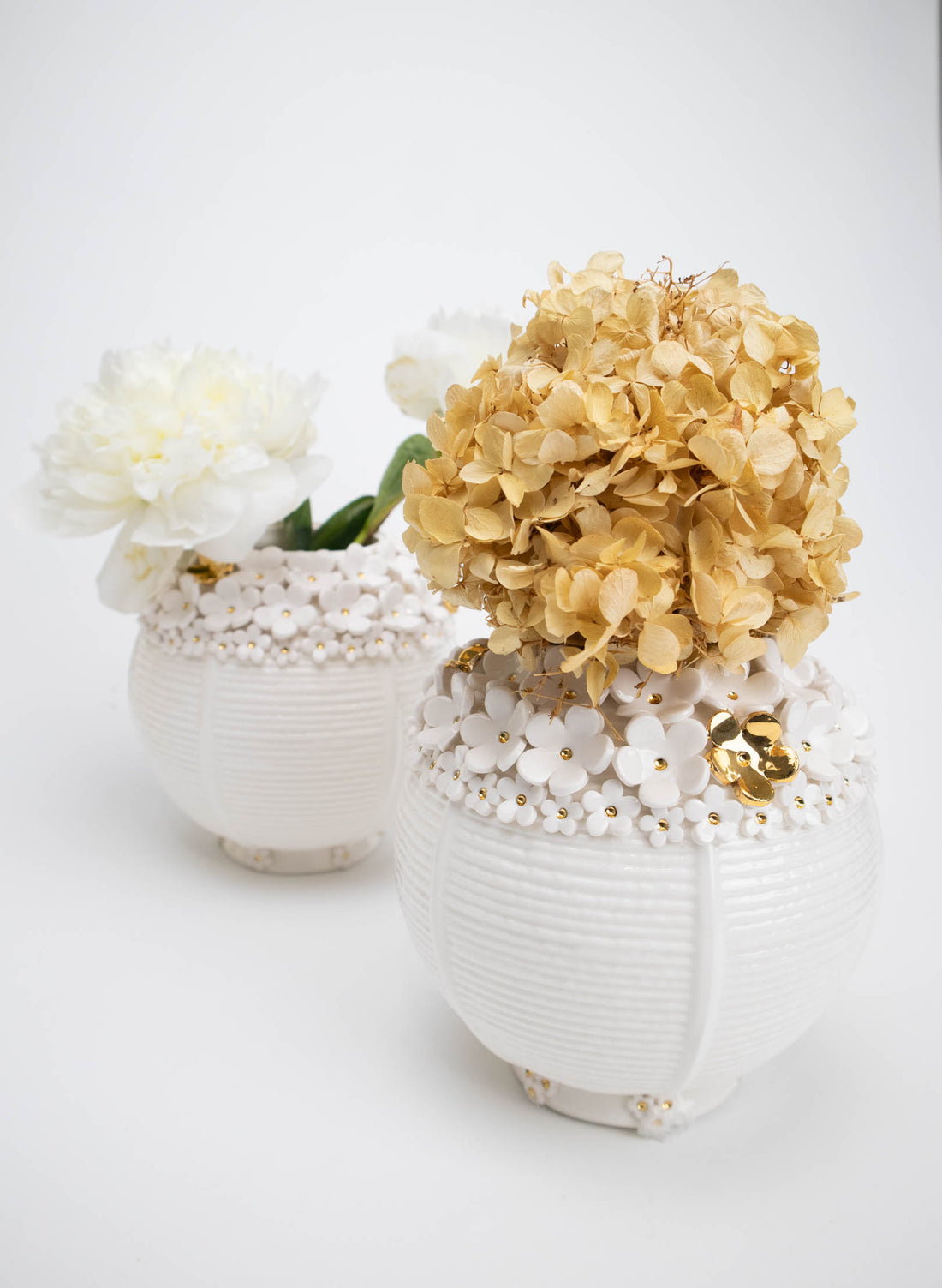 Lantern Vase with Gold Flowers