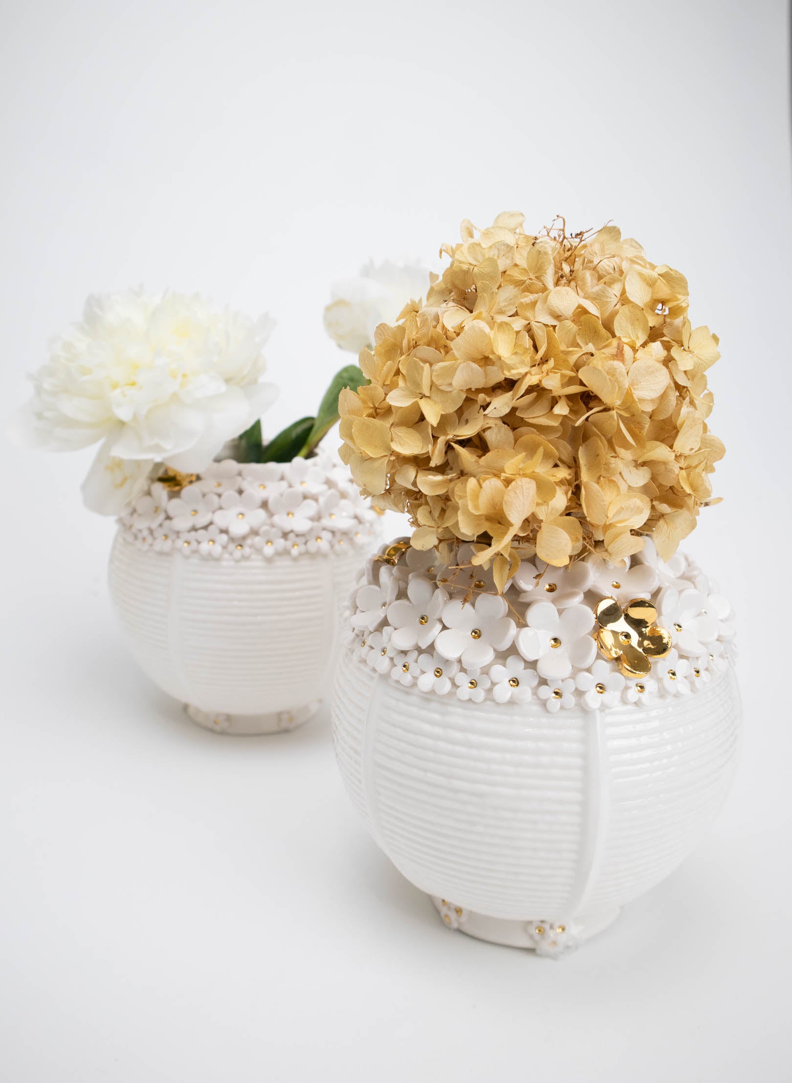 Lantern Vase with Gold Flowers