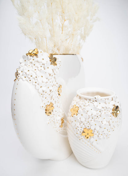 XL Deco Vase - White and Gold Flowers