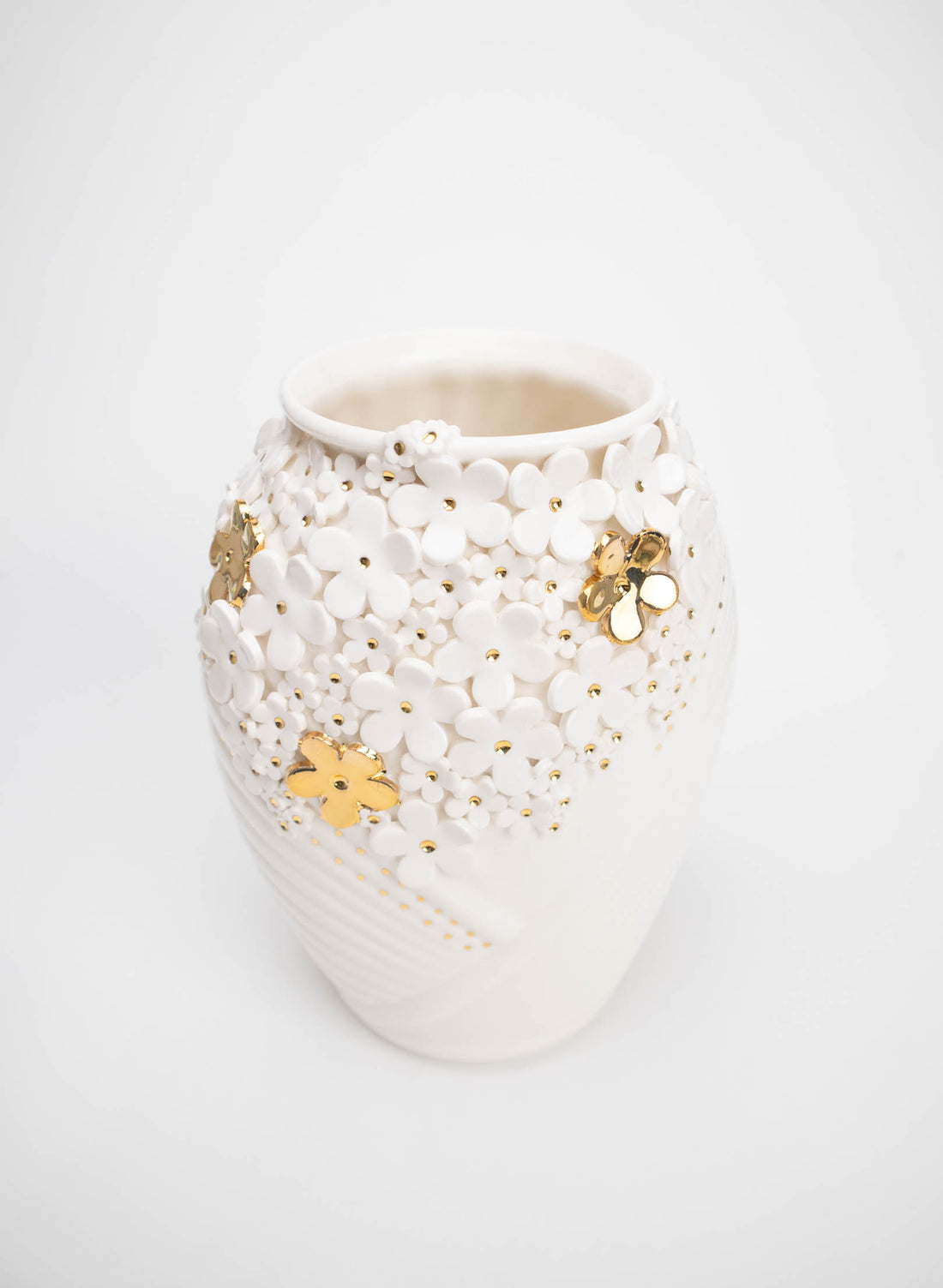 XL Deco Vase - White and Gold Flowers