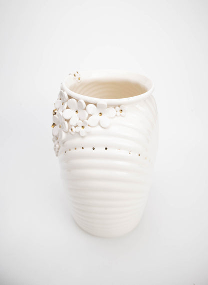 XL Deco Vase - White and Gold Flowers